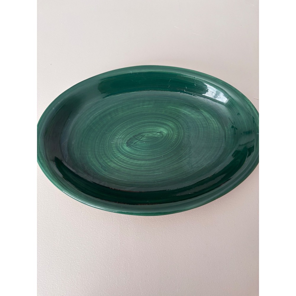 Furio Made in Italy Large Green Glazed Pottery Serving Platter Plate Oval‎